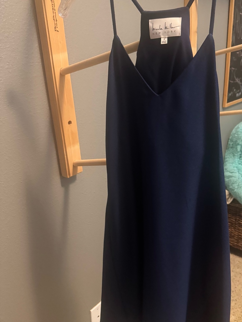 Nicole Miller Deep Navy Strapless Slip Dress with Thin Straps